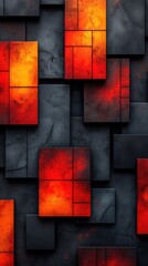 Poster - vibrant red and orange abstract blocks create a striking contrast against a dark textured background