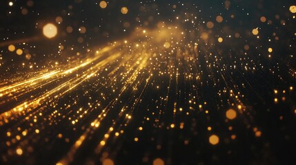 Poster - Sparkling golden trails of falling stars, blending with warm bokeh lights on a rich black background