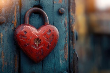 Poster - A romantic gesture on a rustic door, perfect for love story or Valentine's Day themes