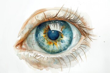 Poster - A detailed view of a single blue eye on a white background