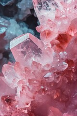 Poster - A cluster of pink crystals sits atop a pile of ice, perfect for winter or fantasy-themed designs