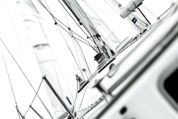 Poster - A close-up shot of a sailboat with a lighthouse in the background, great for nautical or coastal-themed projects