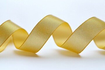 Poster - Close up shot of a golden ribbon on a white background, ideal for designs and illustrations