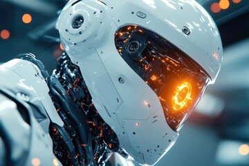 Poster - Futuristic robot showing hologram interface in laboratory