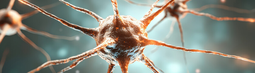 Poster - Neurons with glowing connections in scientific background, showcasing intricate details of neural networks and their vibrant structures