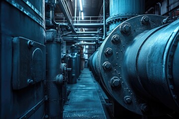 Aufkleber - industrial pipes and tanks dominating power plant interior