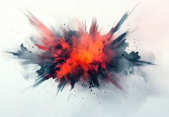 Wall Mural - a red and black explosion in the air with white clouds. the explosion is very large and has a lot of