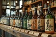 © Lubos Chlubny - Bottles of japanese sake resting on wooden shelf in traditional liquor store