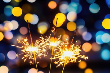 Poster - Group of sparklers arranged on a table, great for decorative or celebratory scenes
