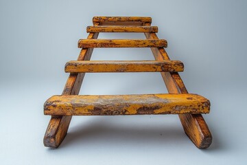 Poster - An old wooden ladder leans against a worn brick wall, perfect for rustic or vintage-themed projects