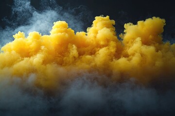 Aufkleber - A cloudy mass of bright yellow smoke on a dark black background, ideal for use in science or technology contexts