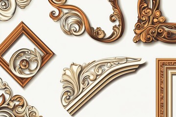 Aufkleber - A collection of ornate wooden frames on a wall, suitable for displaying artwork or decorative items