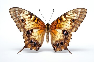 Poster - A butterfly sits on a white surface, its wings spread out in a beautiful display