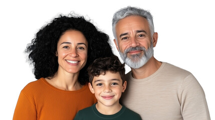 Wall Mural - Family portrait with smiling parents and child on transparent background