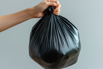 Poster - A person holds a black bag of garbage