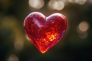 Poster - A red heart-shaped object hung from a string, often used as a symbol of love and affection