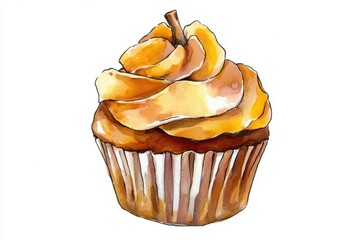 Poster - A single cupcake on a clean white surface, perfect for food or lifestyle photography