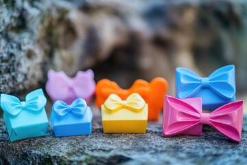 Fototapete - A collection of small gift boxes with colorful bows and decorations, perfect for birthday or holiday gifts