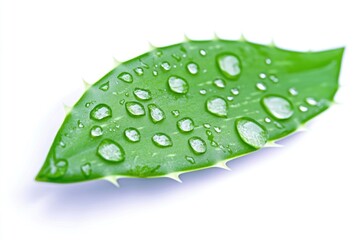 Poster - A close-up shot of a green leaf with water droplets glistening on its surface
