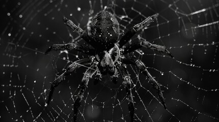 Poster - A spider sits on its intricate web, ready to catch prey
