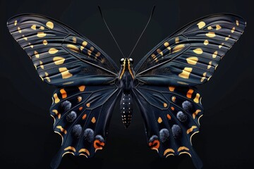 Poster - A close-up view of a black butterfly with distinctive orange spots on its wings