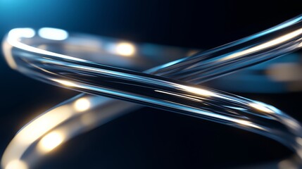 Poster - abstract close-up of intertwined metallic rings reflecting light against a dark background