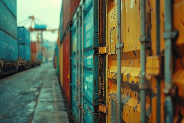 Poster - Two train cars parked together, with space between them