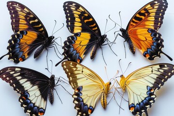 Poster - A cluster of colorful butterflies perched on a smooth, white surface