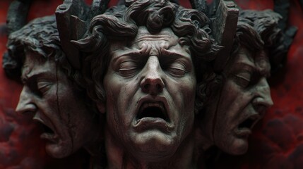 Poster - A close-up of a statue depicting a man with his mouth open, often used in art or history-related contexts