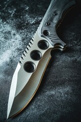 Poster - A close-up shot of a knife lying on a table, suitable for use in scenes involving mystery, crime, or drama