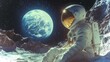 © Emiliia - Astronaut explores lunar landscape while tethered in front of Earth in stunning space view