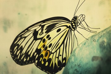 Poster - A close-up shot of a butterfly resting on a wall, possibly in a garden or outdoor setting