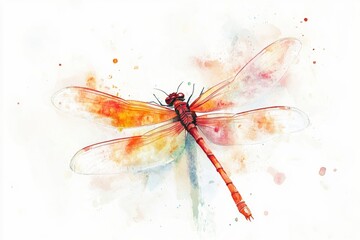 Poster - A delicate dragonfly perched on a pure white surface, awaiting its next move