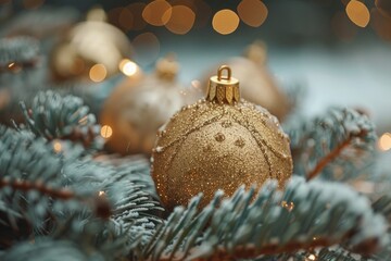 Poster - A close-up of a Christmas ornament hanging from a tree branch