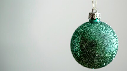 Aufkleber - A single green Christmas ornament hangs from a string, ready for decoration