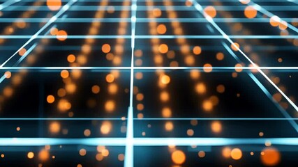Poster - Futuristic Grid Pattern with Glowing Particles for Abstract Digital Backgrounds and Designs