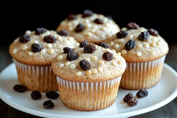 Poster - Freshly baked muffins topped with sweet raisins, perfect for breakfast or snack