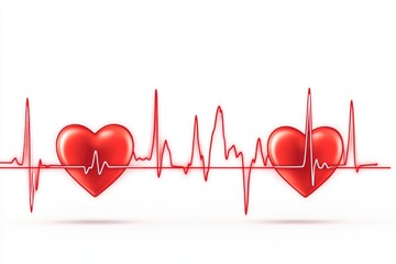 Poster - Two red hearts with ECG lines on a white background, suitable for health and wellness themes