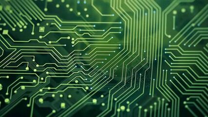 Poster - Abstract Green Circuit Board with Complex Lines and Connections Forming Digital Technology Background