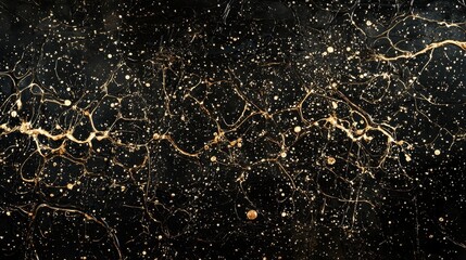 Poster - Soft Rain Downpour Under Muted Light with Golden Splashes and Sparkling Background