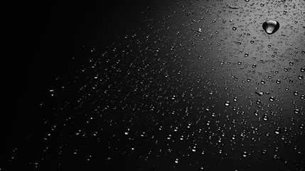 Poster - Realistic Depiction of Rain Droplets in Motion on a Dark Surface for Visual Impact