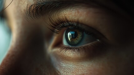 Poster - A detailed view of an individual's eye featuring long lashes, suitable for use in portraits or beauty-related content