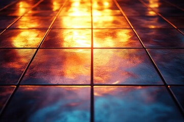 Poster - A tiled floor with the sun's reflection creating a warm and inviting atmosphere