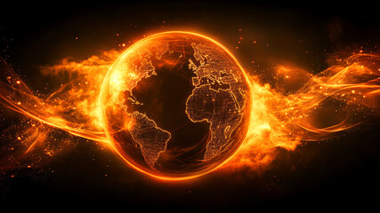 Poster - Futuristic planet Earth network, internet and technology concept