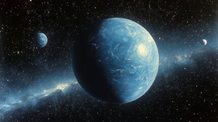 Wall Mural - view of neptune showcasing its deep blue hue illuminated by distant stars