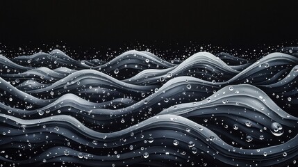 Poster - Soft Continuous Flow of Rain with Water Droplets on Smooth Waves Against a Dark Background