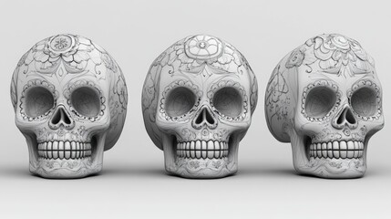 Aufkleber - Three colorful sugar skulls arranged together on a surface