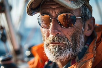 Poster - A person relaxing on a boat, wearing shades and a hat, enjoying the sun