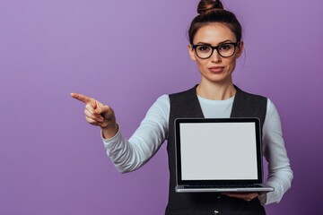 Poster - A person sitting alone with a laptop showing a blank screen, great for illustrations of isolation or technology