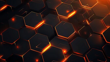 Wall Mural - abstract hexagon pattern: glowing orange and black digital art